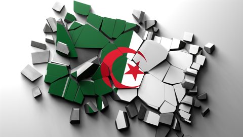 Algeria National Flag, The concrete with the national flag printed on it shattered.