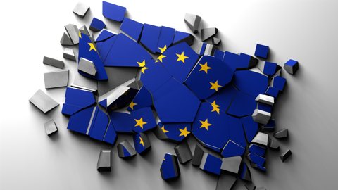 ヨーロッパ連合(EU)国旗, 国旗が印刷されたコンクリートが壊れた様子