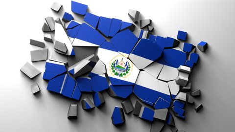 El-Salvador National Flag, The concrete with the national flag printed on it shattered.