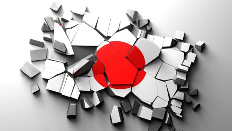 日本国旗, 国旗が印刷されたコンクリートが壊れた様子