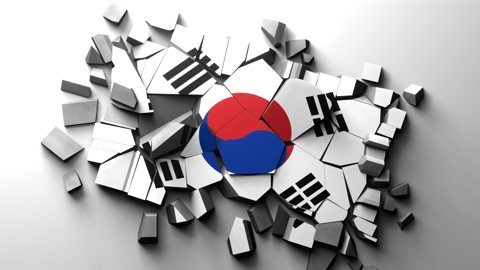 韓国国旗, 国旗が印刷されたコンクリートが壊れた様子