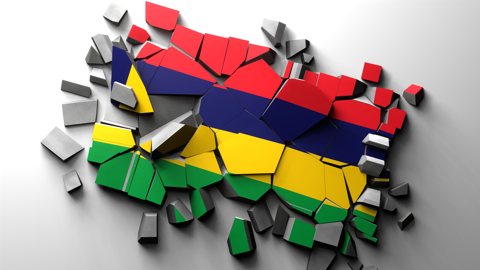 Mauritius National Flag, The concrete with the national flag printed on it shattered.