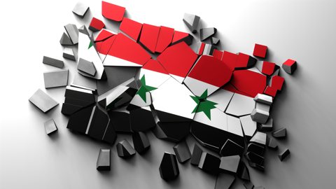 シリア国旗, 国旗が印刷されたコンクリートが壊れた様子