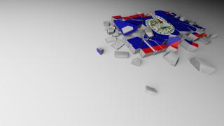 Belize National Flag, A distant view of concrete with a shattered national flag printed on it