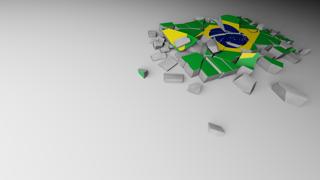 Brazil National Flag, A distant view of concrete with a shattered national flag printed on it