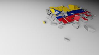 Colombia National Flag, A distant view of concrete with a shattered national flag printed on it