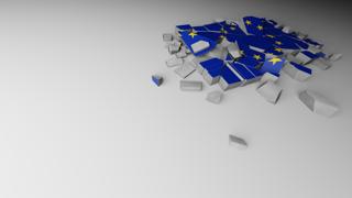 EU National Flag, A distant view of concrete with a shattered national flag printed on it