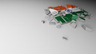 India National Flag, A distant view of concrete with a shattered national flag printed on it