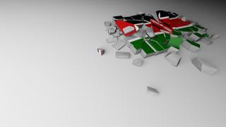 Kenya National Flag, A distant view of concrete with a shattered national flag printed on it