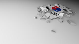 Korea National Flag, A distant view of concrete with a shattered national flag printed on it