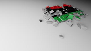 Libya National Flag, A distant view of concrete with a shattered national flag printed on it