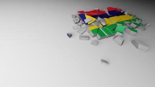 Mauritius National Flag, A distant view of concrete with a shattered national flag printed on it