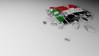 Republic-of-Sudan National Flag, A distant view of concrete with a shattered national flag printed on it