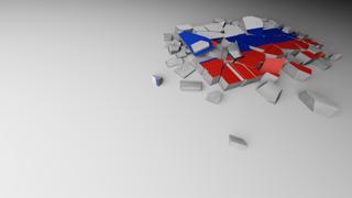 Russia National Flag, A distant view of concrete with a shattered national flag printed on it