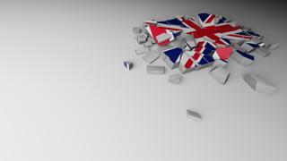 United-Kingdom National Flag, A distant view of concrete with a shattered national flag printed on it