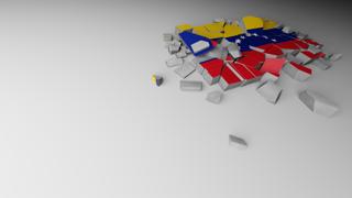 Venezuela National Flag, A distant view of concrete with a shattered national flag printed on it