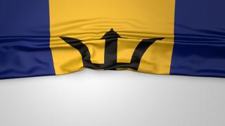 Barbados National Flag, Flag folded in half and placed on white paper