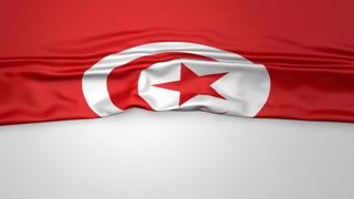 Tunisia National Flag, Flag folded in half and placed on white paper