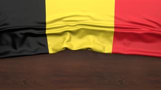 Belgium National Flag, Flag folded in half and placed on wood desk