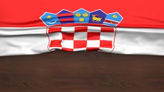 Croatia National Flag, Flag folded in half and placed on wood desk