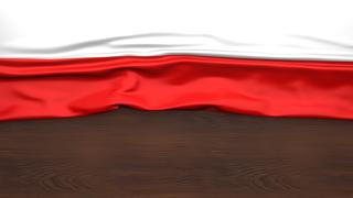 South-Ossetia National Flag, Flag folded in half and placed on wood desk