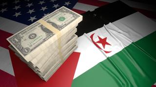 Saharan-Arab-Democratic-Republic National Flag, American dollars and flag placed on top of the American flag