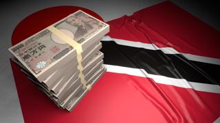 Trinidad-and-Tobago National Flag, Japanese yen and national flag placed on top of the Japanese flag