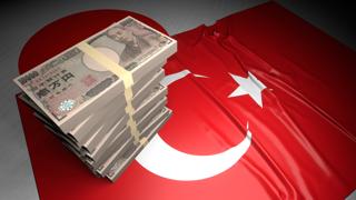 トルコ国旗, 日本国旗の上に置かれた日本円と国旗