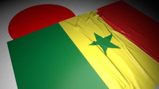 Senegal National Flag, The national flag placed on top of the Japanese flag on a desk in a dark space