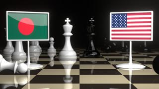 Bangladesh National Flag, Flag placed on a chessboard with the American flag in the background