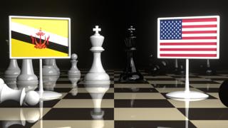 Brunei National Flag, Flag placed on a chessboard with the American flag in the background