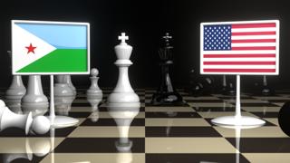 Djibouti National Flag, Flag placed on a chessboard with the American flag in the background