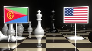 Eritrea National Flag, Flag placed on a chessboard with the American flag in the background