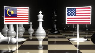 Malaysia National Flag, Flag placed on a chessboard with the American flag in the background