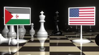 Saharan-Arab-Democratic-Republic National Flag, Flag placed on a chessboard with the American flag in the background