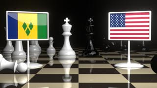 Saint-Vincent-and-the-Grenadines National Flag, Flag placed on a chessboard with the American flag in the background