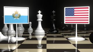 San-Marino National Flag, Flag placed on a chessboard with the American flag in the background