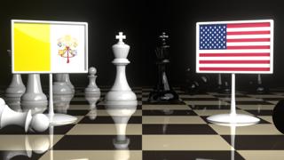 Vatican National Flag, Flag placed on a chessboard with the American flag in the background