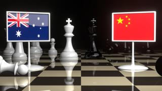 Australia National Flag, The national flag on a chessboard with the Japanese flag in the background