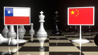 Chile National Flag, The national flag on a chessboard with the Japanese flag in the background