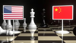 USA National Flag, The national flag on a chessboard with the Japanese flag in the background