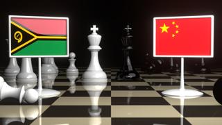 Vanuatu National Flag, The national flag on a chessboard with the Japanese flag in the background