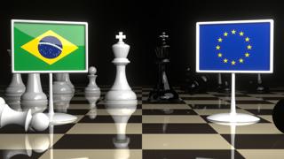 ブラジル国旗, EU旗を背景としてチェス盤に置かれた旗