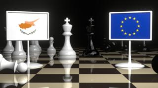 Cyprus National Flag, Flags placed on a chessboard with the EU flag in the background