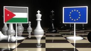 ヨルダン国旗, EU旗を背景としてチェス盤に置かれた旗