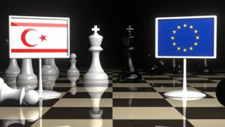 Northern-Cyprus National Flag, Flags placed on a chessboard with the EU flag in the background