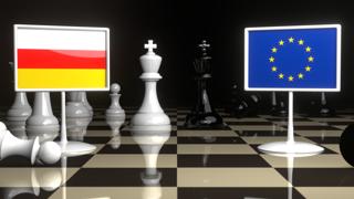 South-Ossetia National Flag, Flags placed on a chessboard with the EU flag in the background