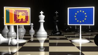 Sri-Lanka National Flag, Flags placed on a chessboard with the EU flag in the background