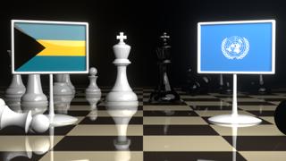 Bahamas National Flag, Flags placed on a chessboard with the UN flag in the background