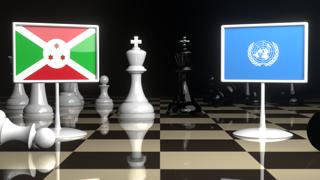 Burundi National Flag, Flags placed on a chessboard with the UN flag in the background